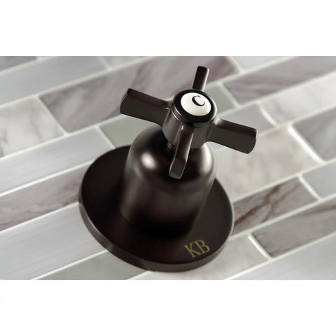 Millennium Double-Handle Tub And Shower Faucet In Polished Brass, Built Tough With Brass Zinc Alloy And ABS, close-up handle detail.