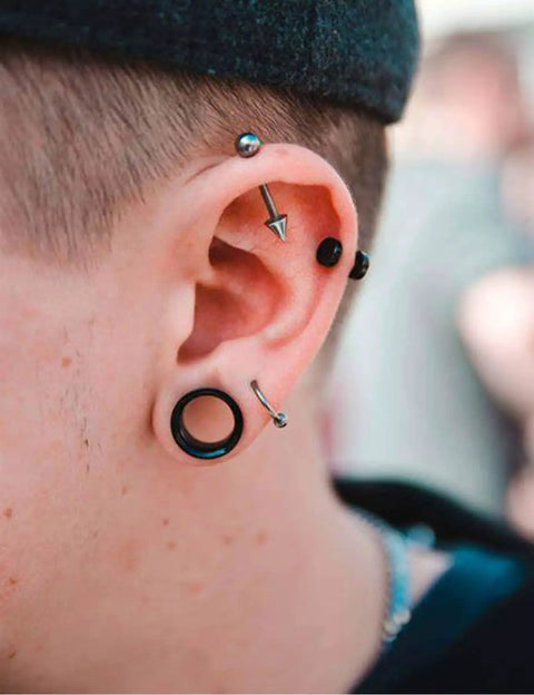 0G Black Silicone Ear Gauges Tunnels Plugs Set 8mm in ear, ultra thin, flexible for piercing jewelry, comfortable all-day wear