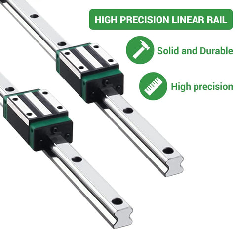 Professional Grade Dang Smooth HGR20 Linear Guide Rail Kit With Two Three Zero Shafts And Four HGH20CA Runner Blocks For DIY CNC Router Build Projects showing two high precision linear rails with slider blocks.