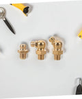 9 Piece Copper Threaded Grease Fittings Kit With Straight And Angled Nipples For Cars And Excavators on white surface
