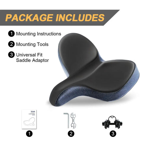 Comfy Ultra Wide Bike Seat For Men And Women With Memory Foam Cushion And Dual Spring Suspension Waterproof Universal Fit Wide Plus Saddle Built To Cradle Sit Bones On All Day Rides And Deliver Real Comfort package includes saddle adaptor, tools, and instructions