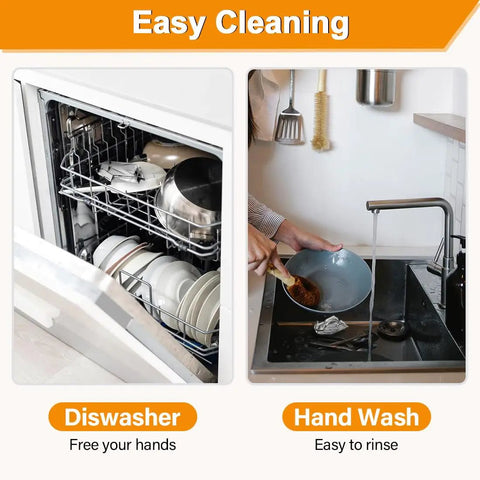 Image showing options for cleaning, including a dishwasher with dishes and a person hand washing a bowl under a faucet.
