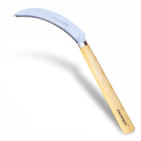 Grass Sickle With Sawtooth Design And Japanese Weeding Hoe For Garden Work High Tough Stainless Steel With Solid Wood Handle