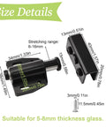 Black Frameless Glass Door Magnetic Catch Latch Set 4 Pack Push Open Touch Latches hardware measurements for 5-8mm glass.
