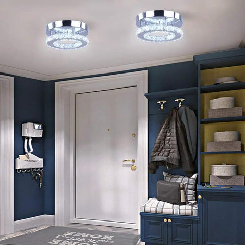 Modern Mini LED Crystal Chandelier Ceiling Light Semi Flush Mount Round White Sleek Dope Crystal Lamp For Bedroom Dining Hallway With K9 Crystal And Stainless Steel Build 12 To 18W LED Cool White 4500K 6000K Durable 50,000 Hour Lifespan