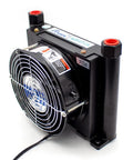 Side view of Beefy Flow 10 Liters Per Minute Oil Cooler And Hydraulic Air Cooling System with aluminum alloy heat exchanger