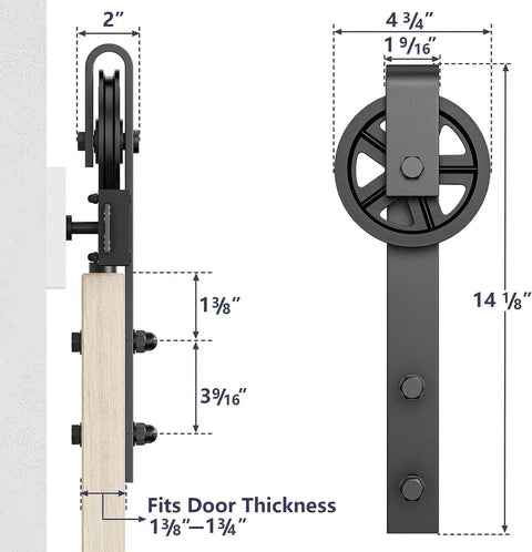 Heavy Duty Sliding Barn Door Hardware Rollers Black Two Pack Ultra Silent Pom Track Wheels dimensions and setup guide