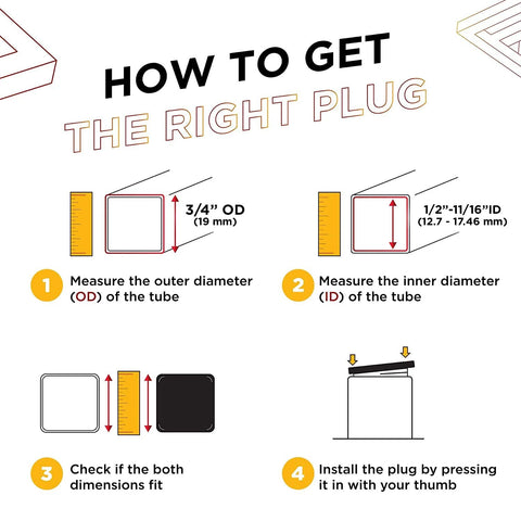 Instructions for using Three Quarters Inch Square Plastic Hole Plugs For Square Tubing And Fence Posts Black End Caps Snap In Inserts Ten Pack