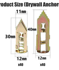 Product size illustration of 80 Sets No Drill Drywall Anchors And Screws Kit with 4 sizes self drilling wall anchors
