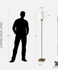 Roxy Tall Floor Lamp in Brushed Steel With White Opal Glass, 71 Inch Height next to silhouette for size comparison