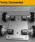 DIY RC car chassis with installed motors using 12mm Flange Coupling Connectors Set Of 4 for RC Motors, shown from top view.