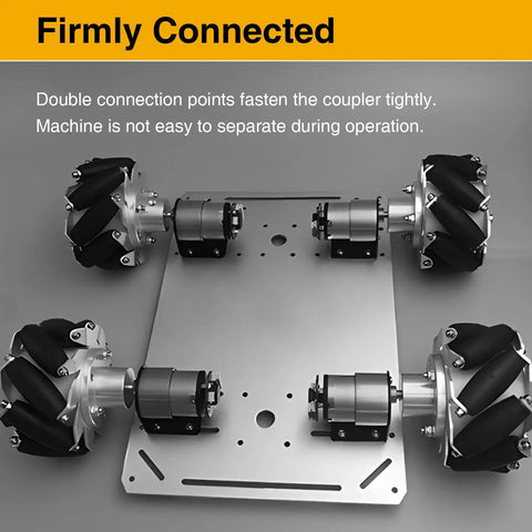 DIY RC car chassis with installed motors using 12mm Flange Coupling Connectors Set Of 4 for RC Motors, shown from top view.