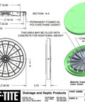 Diagram of 24 Inch Heavy Duty Flat Riser Lid for Septic Tank Risers and Corrugated Pipe, green, with sectional view and dimensions.
