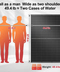 800 Watt Mono Solar Panel Kit With Two 400W Modules, 31V System, includes size comparison to human silhouette and weight