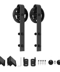 Black Antique Sliding Barn Door Roller Kit With Floor Guide And Door Stoppers Screws And Anti Jump Block Heavy Duty Hangers