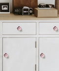Solid Metal Pink Floral Cabinet Knobs 6 Pack Vintage Drawer Pulls Coquette Chic Vibe on dresser drawers