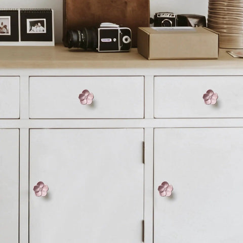 Solid Metal Pink Floral Cabinet Knobs 6 Pack Vintage Drawer Pulls Coquette Chic Vibe on dresser drawers