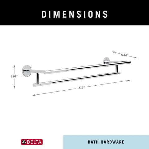 Trinsic 24-Inch Double Wall Mount Towel Bar In Polished Chrome Finish For Bathroom with dimensions 3.92 H x 27.30 L