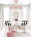 Pink Crystal Chandelier For Girls Room With Five Lights, 23.6 Inch Wide Rose Flower Style Pendant Lighting in elegant kids' decor.
