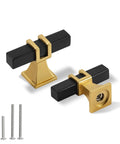 Two Pack Square Black And Gold T Bar Cabinet Handles Stainless Steel For Cabinets And Drawers with included screws