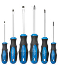 Magnetic Tip Screwdriver Set 6 Pack With Phillips And Flat Bits Cushioned Grip Handles Heat Treated CR V Steel Rust Resistant Anti Cam Out Perfect For Home And Garage Projects in a row.