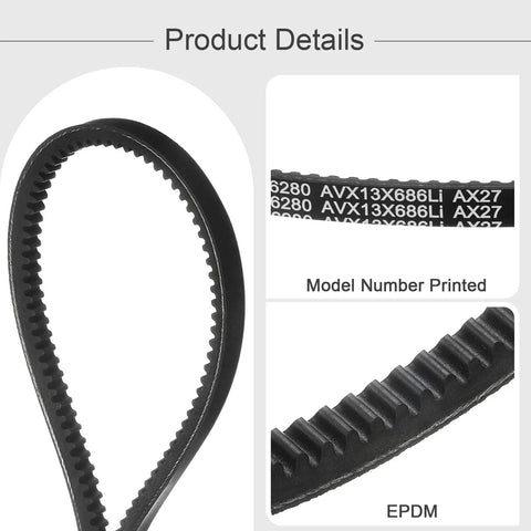 Cogged EPDM V Belt For Industrial Machinery, Raw Edge Rubber Belt, displaying model number and textured surface details