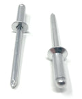 Aluminum Countersunk Blind Rivets 3/16 Inch Diameter Pop Rivets, 50 Count, Flush Head, side view showing full length and finish