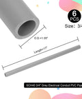 Six Pieces Three Quarter Inch Grey Electrical Conduit PVC Pipe Seventeen Inches Long Sch40 Rigid Tube Round Pipes for DIY