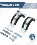 Heavy Duty 8 Pack Split Ring Pipe Hangers With 2 Inch 50mm Inner Diameter Galvanized Steel Wall And Ceiling Mount Clamp Adjustable 44 To 50mm Includes M8 And M10 Screws And Expansion Tubes For Plumbing HVAC, 8 set with screws and anchors