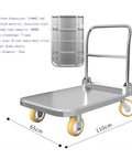 Heavy Duty Stainless Steel Platform Hand Truck Hella Durable Push Cart With Six Inch Swivel Wheels And Reliable Locking Brakes, dimensions and design view.