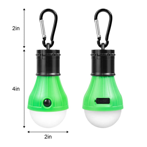 Green Go-To USB Rechargeable LED Camping Lanterns with Clip Hook Hanging Design, shown in front and back views.