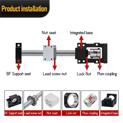 Diagram with components of Heavy Duty Universal Ball Screw Lock Nut Set For Milling Router Fine Thread M10x1 M12x1