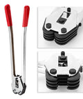 Heavy Duty Manual Strapping Tensioner Tool For PP PET Plastic Bands Hand Sealer Kit With Ratchet Design showing jaws and handles.