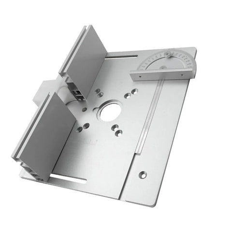 Dioche Aluminum Alloy Router Table Insert Plates Set For Woodworking with etching and grooves for precision routing tasks.