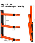 Three Layer Wall Mounted Storage Rack For Long Items Like Lumber And Pipes Heavy Duty Garage Shed Shelving Black Two Pack Scratch Resistant Space Saving Organizer showing dimensions and weight capacity.