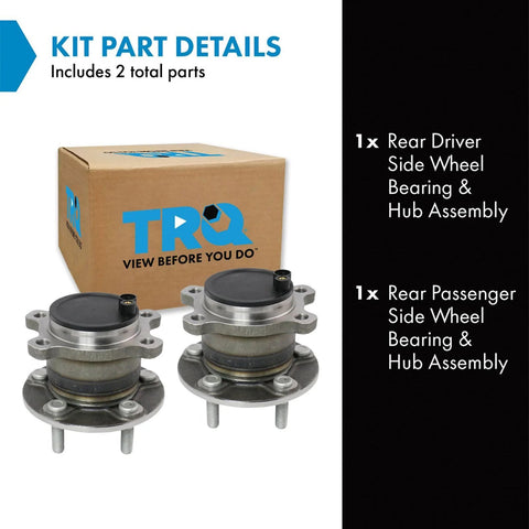 Rear Wheel Bearing And Hub Assembly Set For Ford Transit Connect 2014 To 2018 Driver And Passenger Side Two Piece Replacement Kit Direct Fit OEM Quality Parts For Easy DIY Install package with two assemblies shown