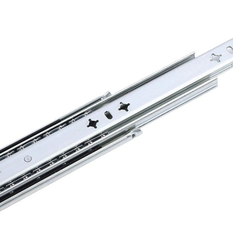 Beefy 20 Inch Drawer Slides With Full Extension Ball Bearings 3 Fold Locking 264 Lb Load Durable Built For RVs Trucks Industrial Drawers And Server Cabinets, steel rail close-up
