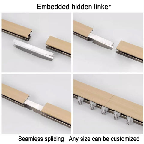 Premium Wall Mounted Sliding Barn Door Track System With 8.86ft Aluminum Alloy Rail showing embedded hidden linker for seamless splicing.