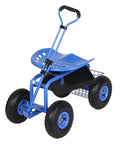Rolling Garden Work Seat With Wheels For Easy Yard Tasks, 360 Degree Swivel Stool With Steering Handle And Tool Tray