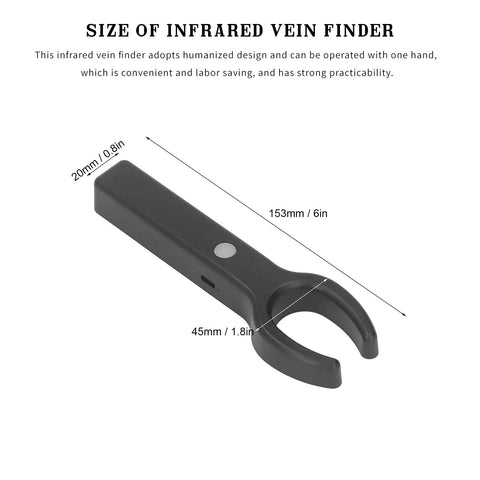 Portable Vein Finder With Infrared Light USB Rechargeable Transilluminator dimensions 153mm x 45mm x 20mm