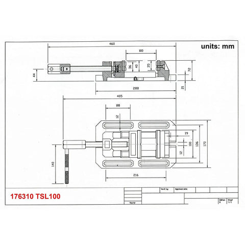 4 Inch Heavy Duty Drill Press Vise With Low Profile Cast Iron Milling Vice For Precision Machining Metalworking And Woodworking TSL 100 Workhorse Clamp For Home Shops And Pro Shops, dimension drawing