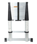 Telescopic Ladder 15.5 Ft Heavy Duty Aluminum Alloy Multi Purpose Collapsible Steps For Home RV Use Safe Slow Down Design Lightweight Portable 330 Lbs Capacity shown collapsed front view.