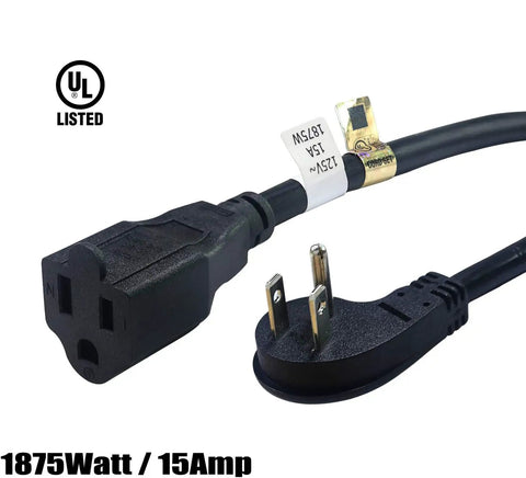 Low Profile Flat Plug 2Ft Extension Cord 14AWG 15A 125V 1875W, Heavy Duty Black Power Cable with UL Listing
