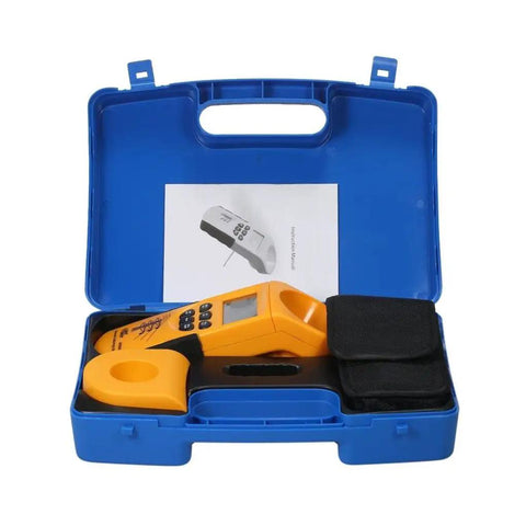Digital Ultrasonic Cable Height Meter with Smart Sensor in open blue carrying case, includes meter and accessories.