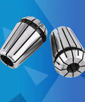 Premium ER20 Collet Set Includes 10 Pieces Covering 3mm To 12mm For CNC Milling With Tight Runout Precision And Super Grip Spring Steel Lathe Tool Workholding Engraving Machine Parts two ER20 collets on blue background.