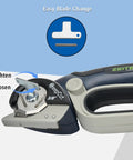Close-up of Zeite Deepcut 3/8" Cordless Electric Cardboard Cutter showing easy blade change mechanism and adjustment tool.