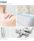 Freestanding Bathtub Faucet With 360 Degree Swivel Spout And Handheld Shower, Tub Filler Set In Brushed Nickel, installed in bathroom