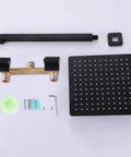 Components of the Matte Black Two Handles Shower Faucet Set With Square Rain Shower Head And Handheld Combo 2 In 1 Wall Mounted Shower System