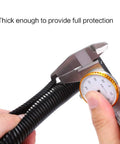 Measuring thickness of 50 Ft 1 In Split Wire Loom Tubing Black Heavy Duty Polyethylene Split Sleeve with caliper