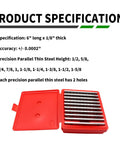 Ten Pairs Precision Parallel Thin Steel Set One Eighth Inch By Six Inch With 0.0002 Inch Accuracy Hardened Alloy Steel in red case